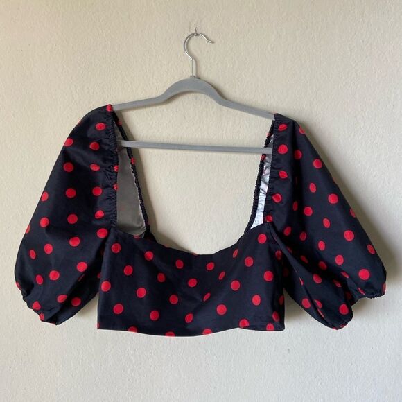 Marianna Senchina Two-Piece Black Polka Dot Bow Top Ruffled Midi Skirt Size M - Picture 11 of 15